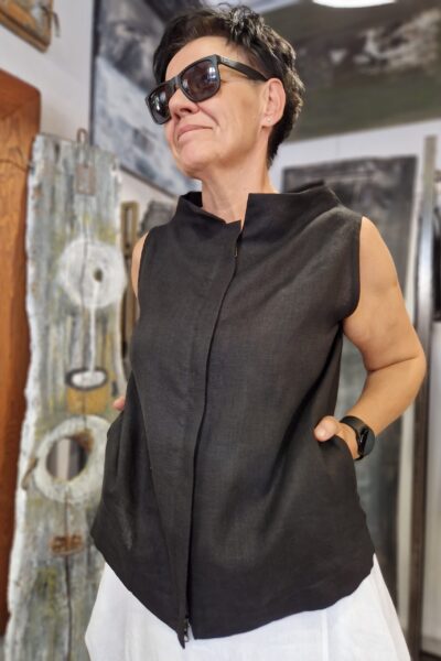 TRAPEZ CZARNA PERŁA - bluzka z suwakiem przód - tył