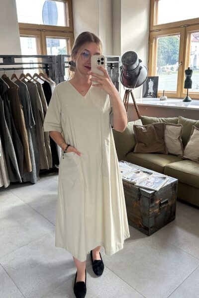 Beza – sukienka bawełniana trapezowa z kieszeniami