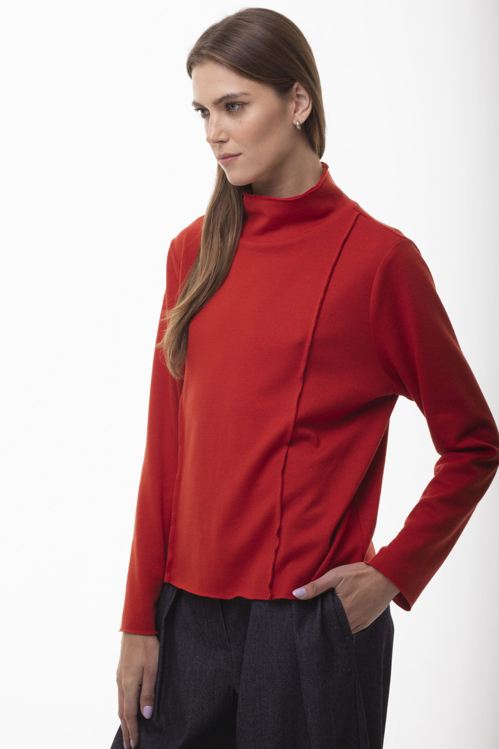 Element - wełniany czerwony sweter golf