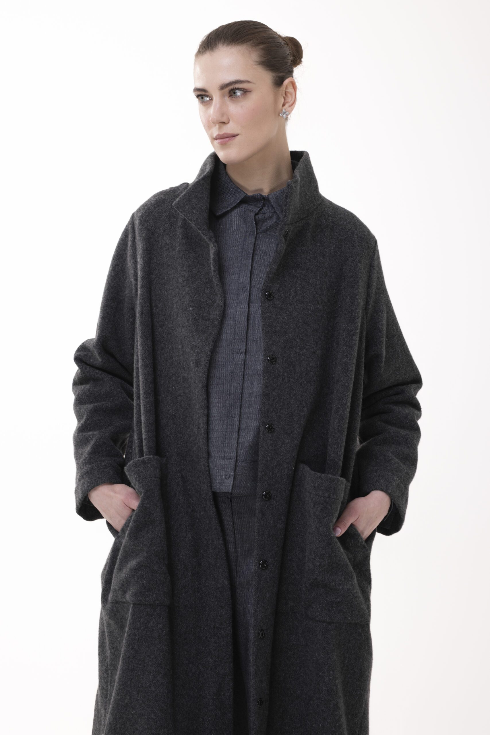 HORYZONT - płaszcz wełniany z kieszeniami - obrazek 3