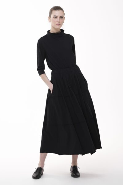 FRAZA - czarna bawełniana spódnica midi z przeszyciami